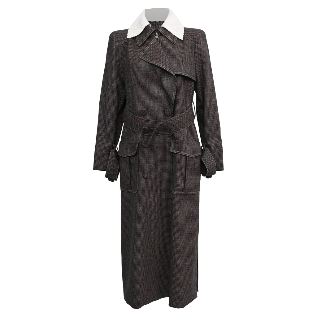 Fendi Gingham Double-Breasted Coat in Brown Wool