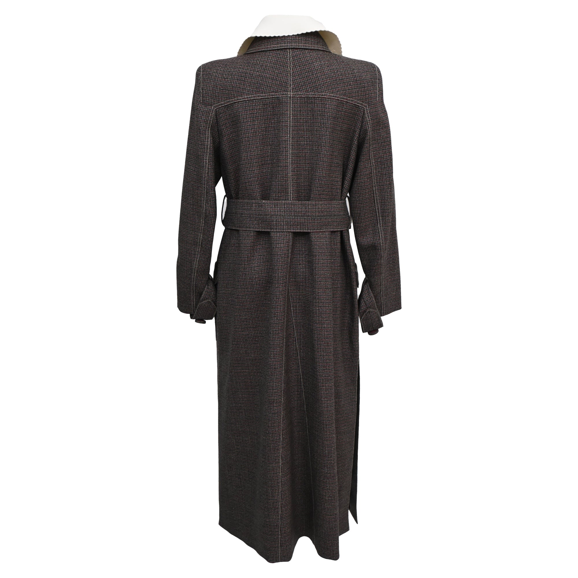 Fendi Gingham Double-Breasted Coat in Brown Wool