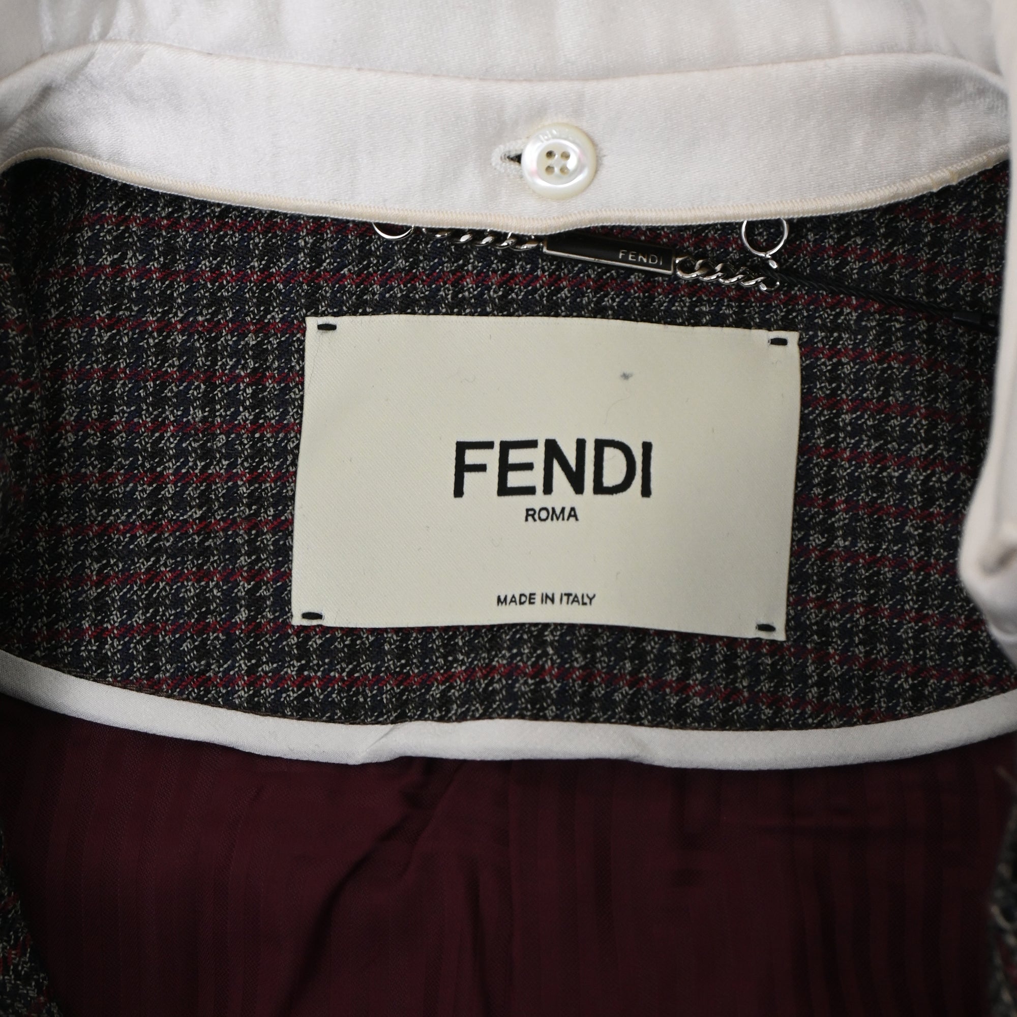 Fendi Gingham Double-Breasted Coat in Brown Wool