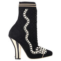 Fendi Knit Fabric Pearl Embellished Sock Ankle Boots in Black Nylon