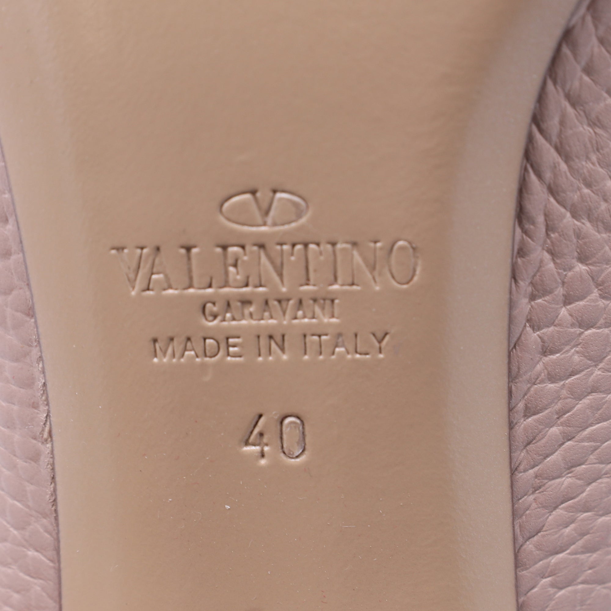 Valentino Garavani Rockstud Pointed-Toe Pumps in Beige Pebbled Leather