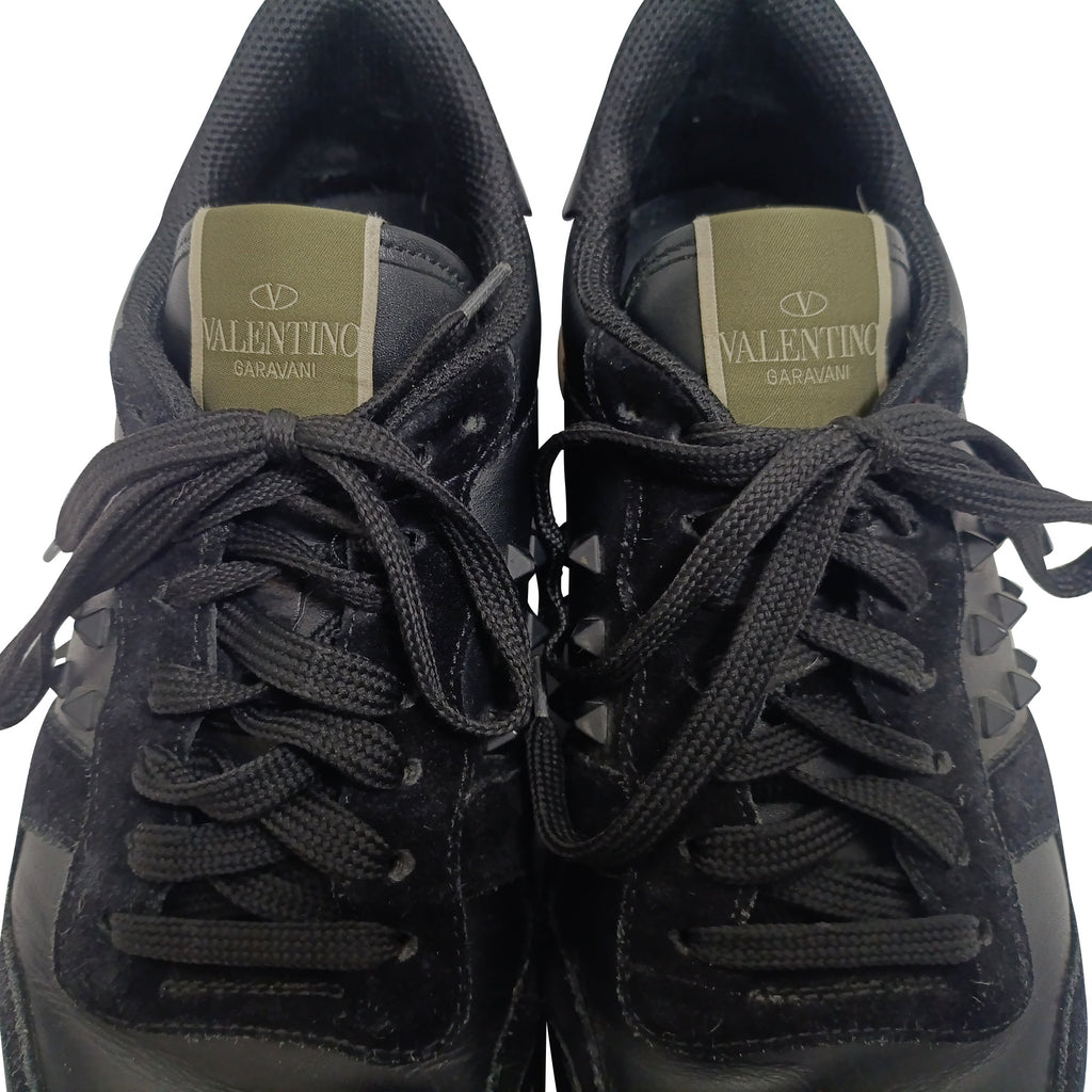 Valentino Garavani Rockrunner Low-Top Sneakers in Black Calf Leather